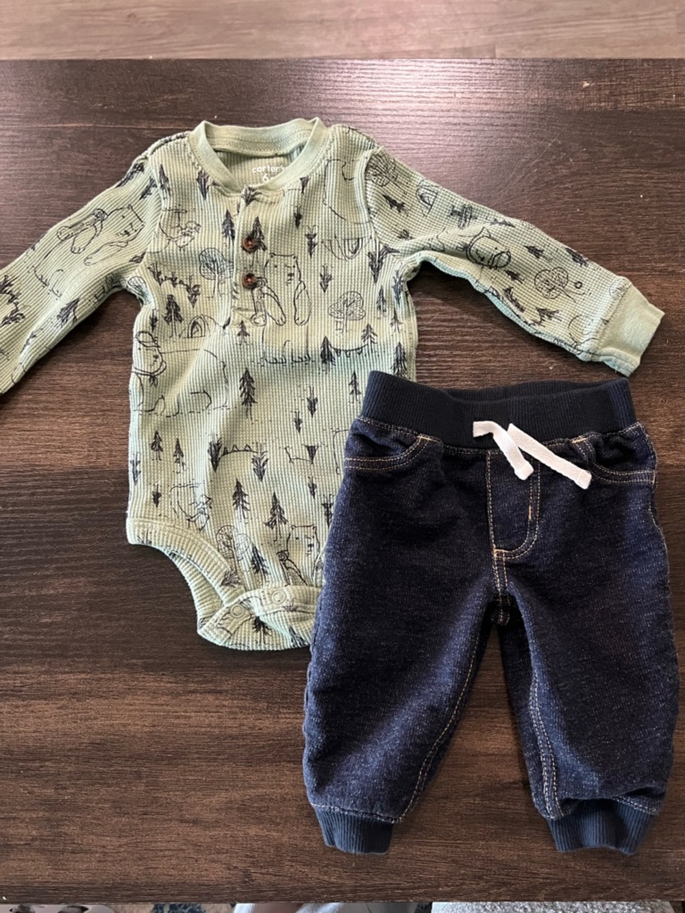 Carter's Sage Green Woodland Ribbed Baby Bodysuit